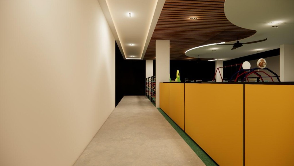 Bright internal corridor leading to supervised indoor play and learning zones